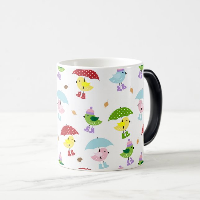 Vitsiga fåglar i Rain Boots sjölösa Mönster Magisk Mugg (Framsida höger)