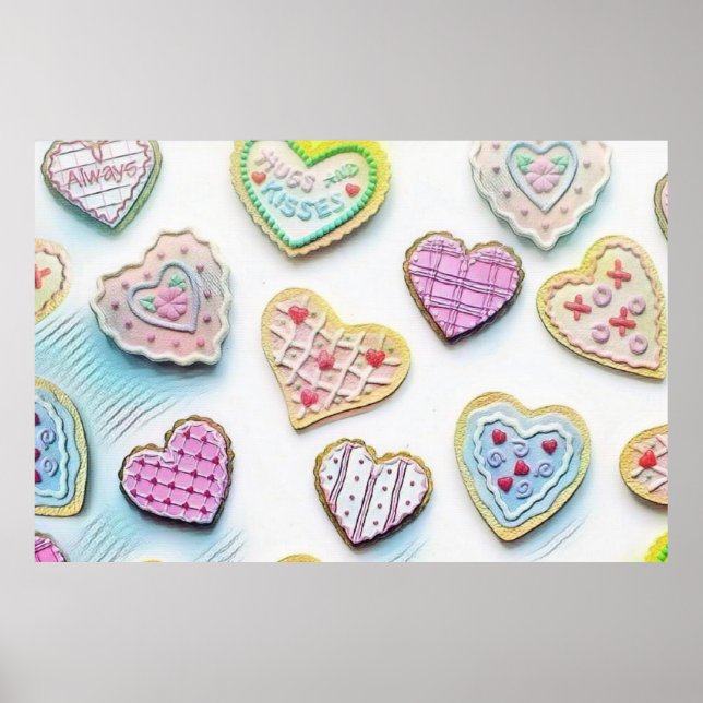 Vitsiga, söta hjärtan, färgstarka teckning poster (Framsidan)