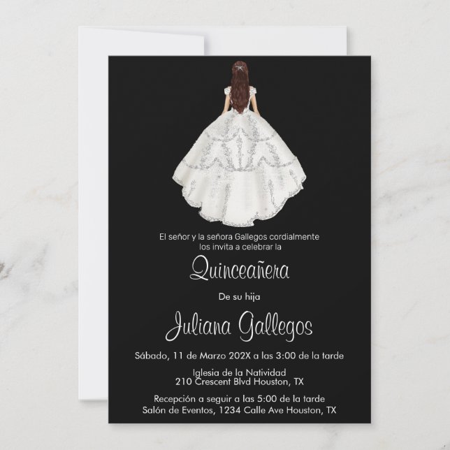 Vitsilhuette Quinceañera-inbjudan Inbjudningar (Framsida)