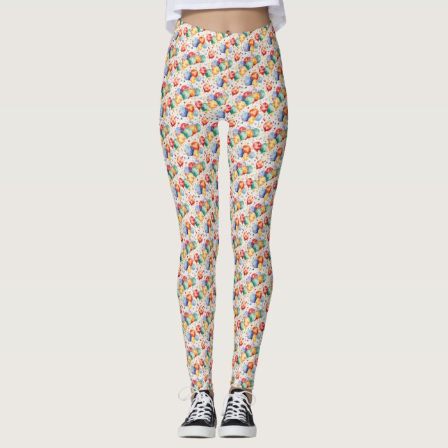 Vitsisk Firande-färgad ballongdesign Leggings (Framsida)