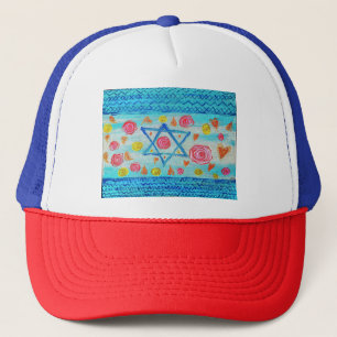 Vitsisk israelisk flagga med blommor och hjärta keps