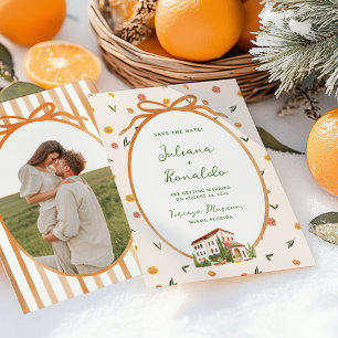 Vitsisk italiensk citrus Bröllop spara datum Inbjudningar