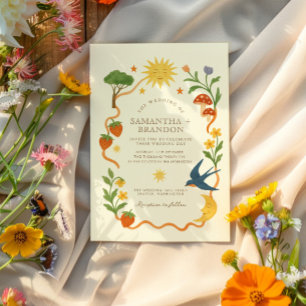 Vitsisk Maximalist Eclectic Sol & Måne Bröllop Inbjudningar