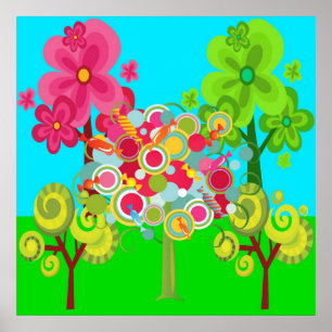 Vitsisk sommarlollipop Träd Colorful Forest Poster