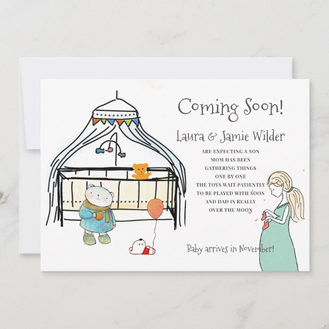 Vitsisk vattenfärgsnäsborre och Mamma Gravid Meddelande (Framsida)