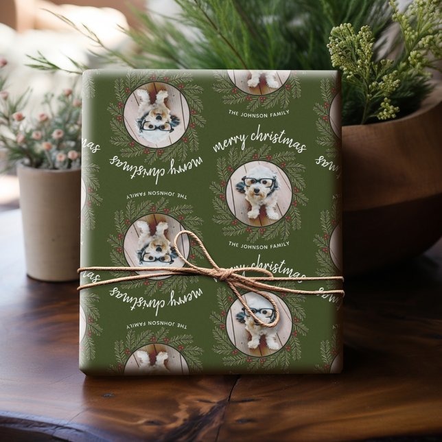 Vitsiskt julfoto - Kalligrafi - Grenar Presentpapper (Personalized Photo Wrapping Paper)