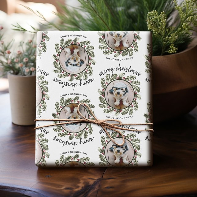 Vitsiskt julfoto - Kalligrafi - Grenar Presentpapper (Personalized Photo Wrapping Paper)