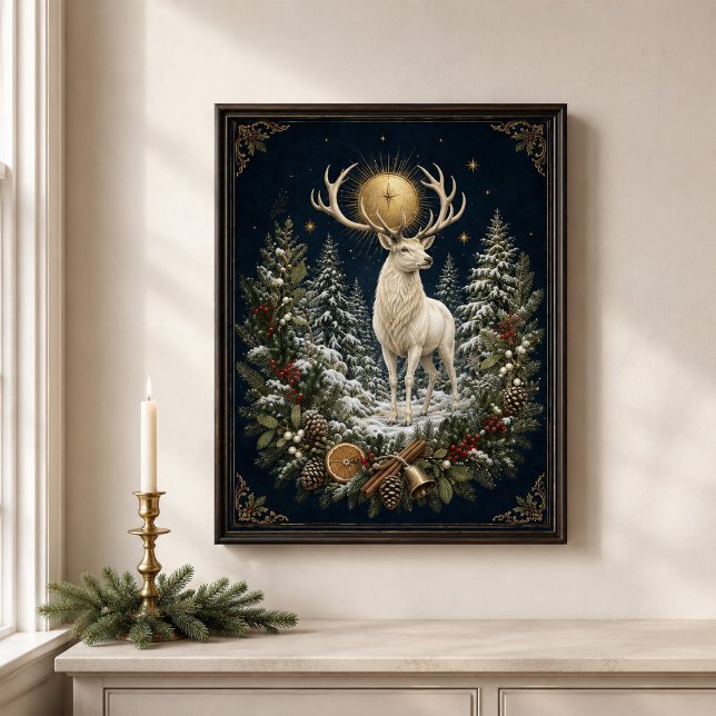 Vitskägg Jul Vinter Solstånd Väggkonst (White Stag Yule Winter Solstice Wall Art)