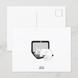 Vitskatt Sovande På Bärbar Dator Postkort Vykort