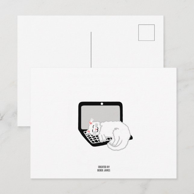 Vitskatt Sovande På Bärbar Dator Postkort Vykort (Fram/baksida)