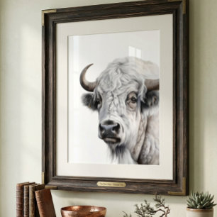 Vitskjulvad buffel akvarell konst poster