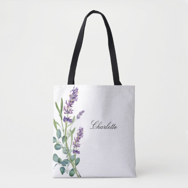 Vitskrift av lavender eucalyptus greenery namn tygkasse (Framsida)
