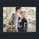 Vitskriven Foto Spara Datum Postkort Meddelande Vykort<br><div class="desc">Vitskriven Foto Spara Datum Postkort. Anpassningsbart foto spara datum postkort med vit handskriven text och vattenfärgbladsmönster.</div>