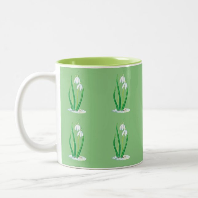 Vitsnäckor (Galanthus nivalis) i Vår Två-Tonad Mugg (Vänster)