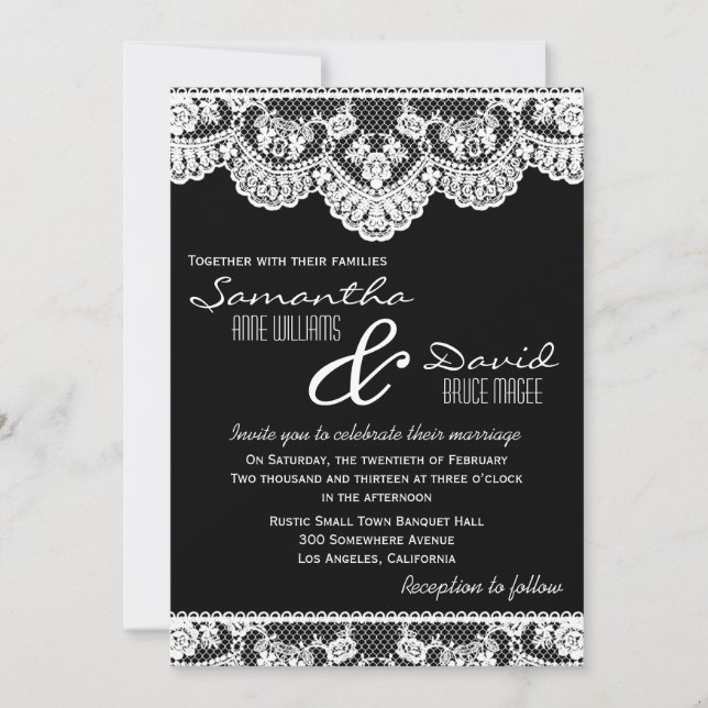 Vitsnöre- och svartbröllopinbjudan inbjudningar (Framsida)