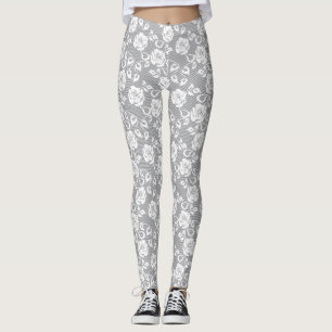 Vitsnöremönster på grå bakgrund leggings