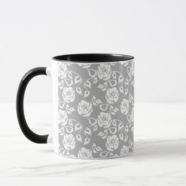 Vitsnöremönster på grå bakgrund mugg (Vänster)