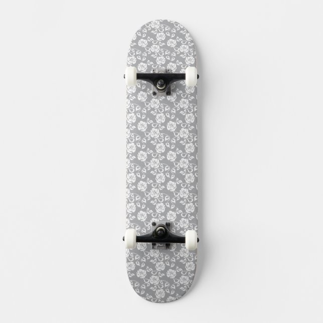 Vitsnöremönster på grå bakgrund skateboard bräda 19,5 cm (Framsida)