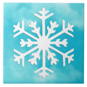Vitsnowflake på blåttvattenfärgbakgrund kakelplatta