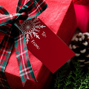 VitSnowflake på röd julhelgdag Presentetikett