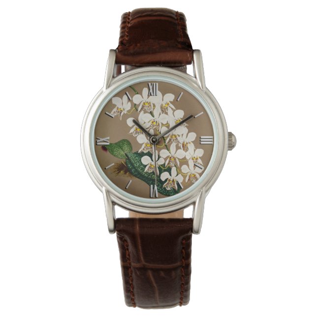 Vitsord Botaniskt utskrift, Tan Background Armbandsur (Framsida)