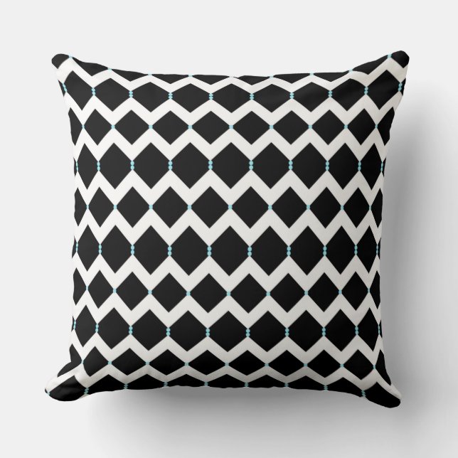 Vitsparrar på svart med blåttpolka dots kudde (Framsida)