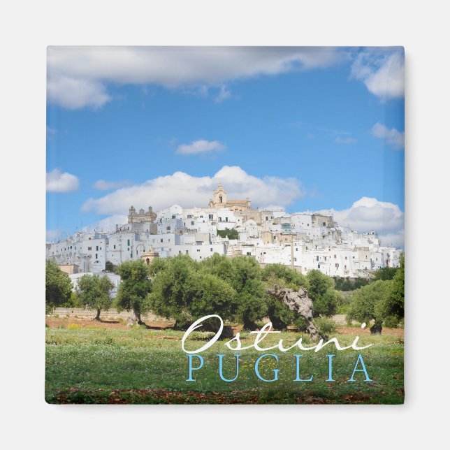 Vitstad Ostuni, Puglia textmagnet Magnet (Framsidan)