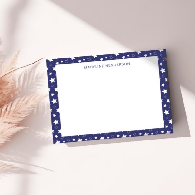 Vitstjärnor Mörk blått monogram Anteckningskort (Skapare uppladdad)