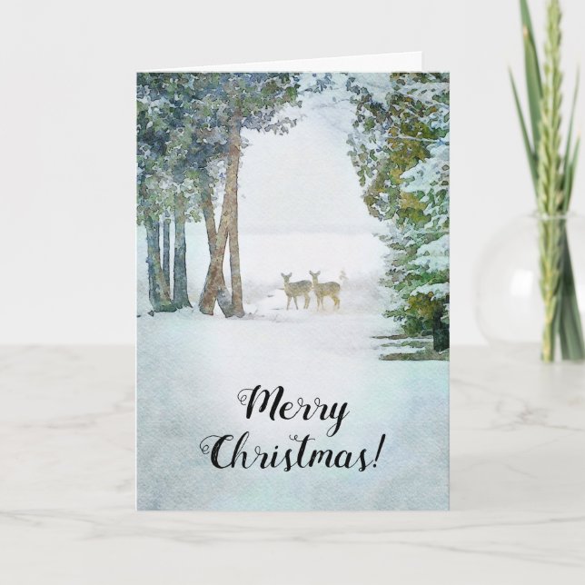 Vitstjärtad hjort i vintersnö Vilda djur jul Kort (Framsida)