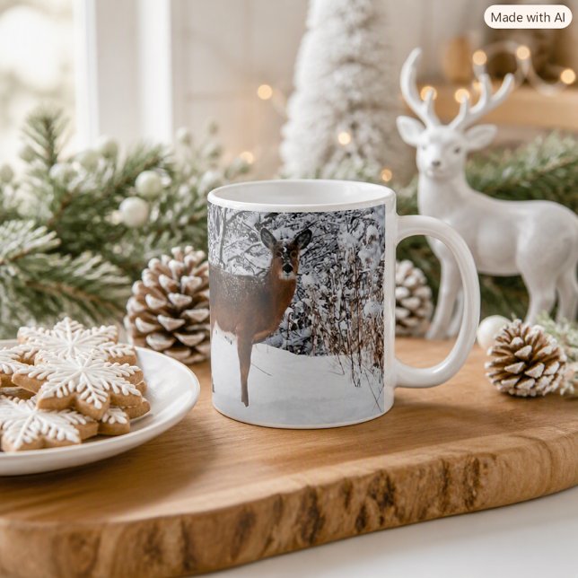 Vitsvanshjort i vintersnö Kaffe Mugg (Skapare uppladdad)