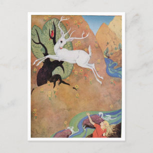 Vitsvanshjort och flicka av Dorothy Lathrop Vykort
