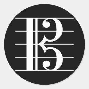 Vitsvart Alto Clef Runt Klistermärke