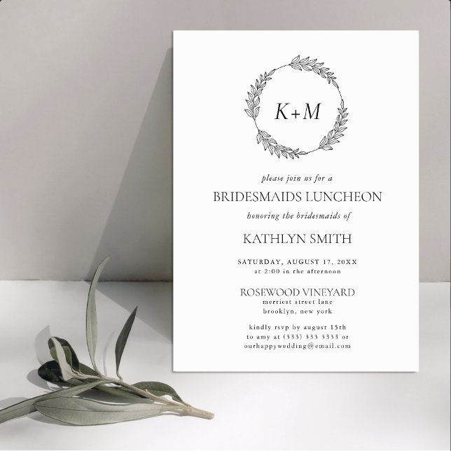 Vitsvart andningsmonogram Bridesmaids Luncheon Inbjudningar (Skapare uppladdad)