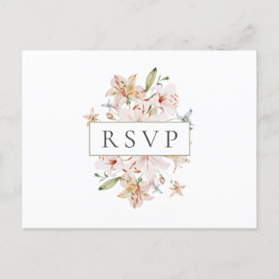 Vitt akvarell blommande bröllops-RSVP Inbjudan Vykort