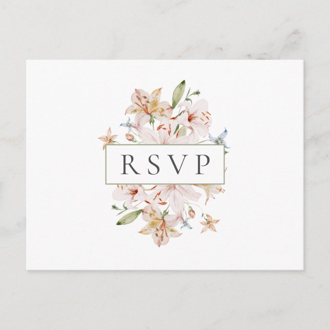 Vitt akvarell blommande bröllops-RSVP Inbjudan Vykort (Framsida)