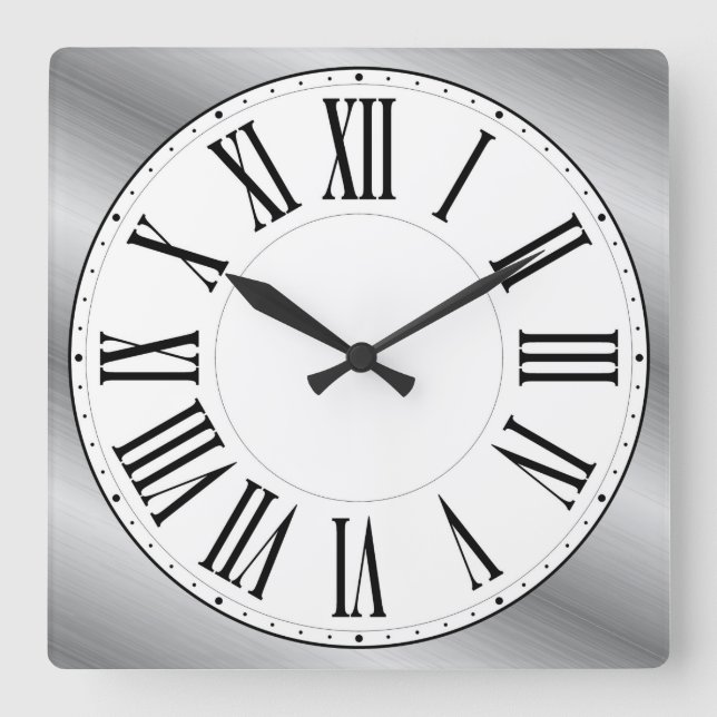 Vitt Ansikte / Metallisk bakgrund Romersk siffra Fyrkantig Klocka (Framsida)