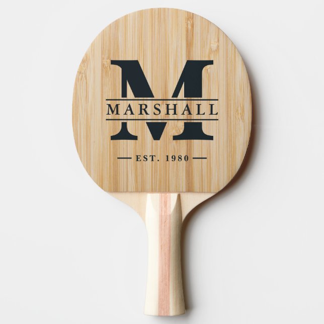 Vitt Bambu Monogram & Namn Overlay Pingisracket (Baksidan)