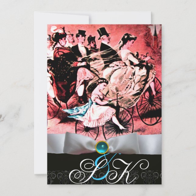 VITT BAND AKVABLA BLACK DAMASK MONOGRAM INBJUDNINGAR (Framsida)