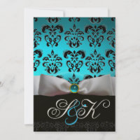 VITT BAND AQUA BLÅ SVART DAMAST MONOGRAM