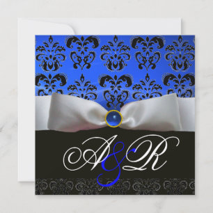 VITT BAND BLÅ SAFIR SVART  DAMASK MONOGRAM INBJUDNINGAR
