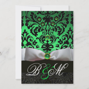 VITT BAND EMERALDGRÖNT  SVART DAMAST MONOGRAM INBJUDNINGAR