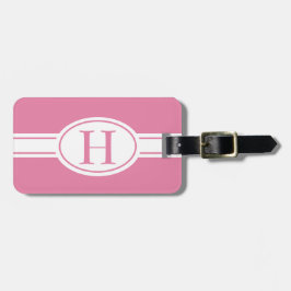 Vitt band och ovalt skydd med ditt monogram bagagebricka