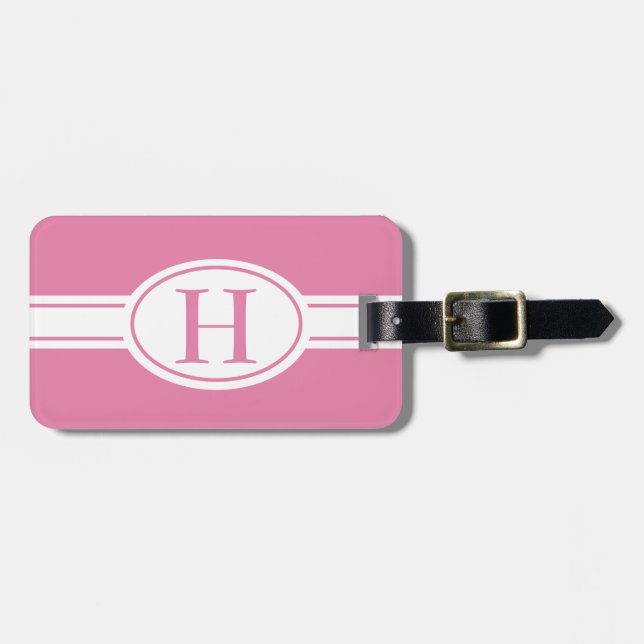 Vitt band och ovalt skydd med ditt monogram bagagebricka (Horisontell Framsida)