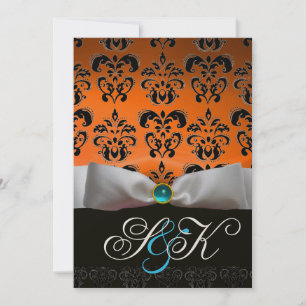 VITT BAND ORANGE BLÅ SVART DAMAST MONOGRAM INBJUDNINGAR