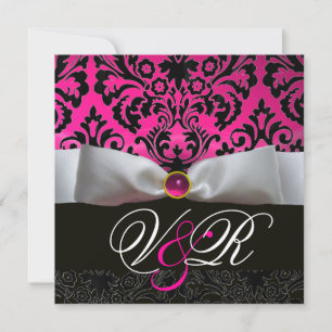 VITT BAND ROSA FUCHSIA SVART DAMAST MONOGRAM INBJUDNINGAR