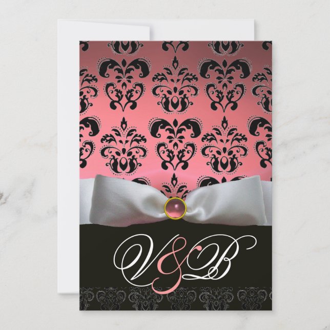 VITT BAND ROSA  SVART DAMAST MONOGRAM INBJUDNINGAR (Framsida)
