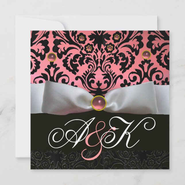 VITT BAND ROSA SVART  DAMAST MONOGRAM INBJUDNINGAR (Framsida)