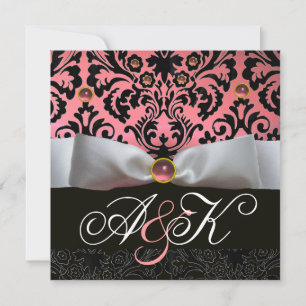 VITT BAND ROSA SVART  DAMAST MONOGRAM INBJUDNINGAR