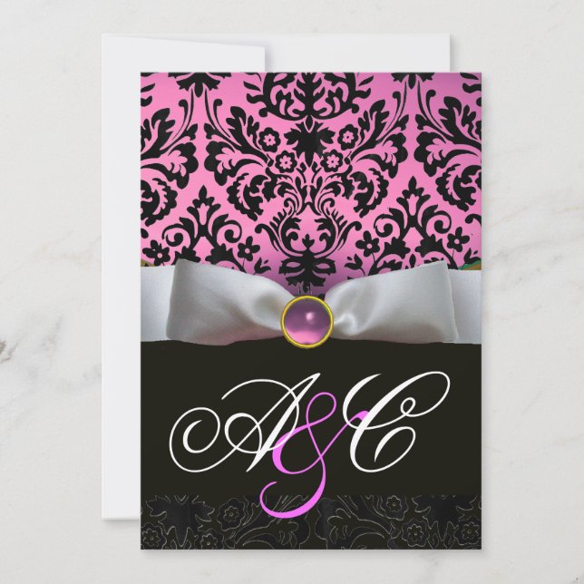 VITT BAND ROSA SYREN  SVART  DAMAST MONOGRAM INBJUDNINGAR (Framsida)