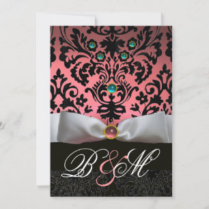 VITT BAND TEAL ROSA BLÅ SVART DAMASK MONOGRAM INBJUDNINGAR